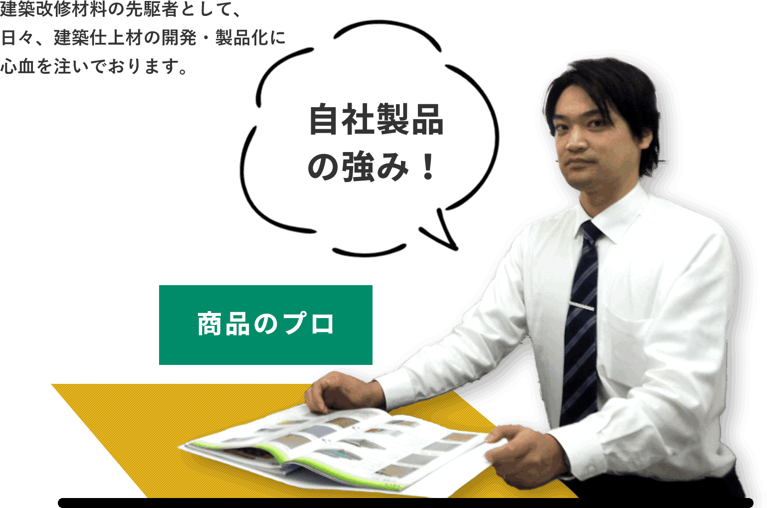 建築改修材料の先駆者として、日々建築仕上材の開発・製品化に心血を注いでおります